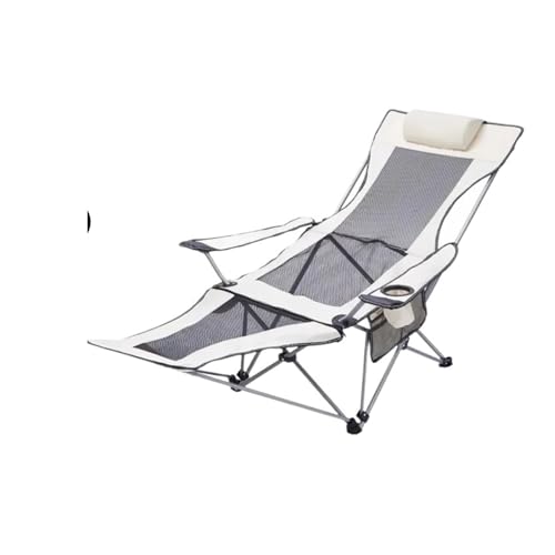 LOCKLGFMCZ Klappbarer Loungesessel for den Außenbereich, 4-Gang-Liegestuhl mit einstellbarem Winkel, leichter Angelstuhl, tragbarer Campingstuhl Fußstütze Klappstühle(Mesh White) von LOCKLGFMCZ