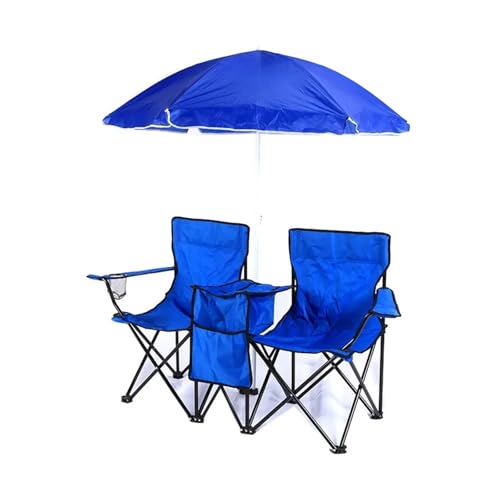 LOCKLGFMCZ Strandstuhl Faltbarer tragbarer Picknick-Camping-Doppelstuhl + Sonnenschirmtisch Angelrucksack-Kühlstühle mit Sonnenschirm Klappstühle von LOCKLGFMCZ