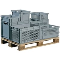 Transportstapelbehälter L600xB400xH220mm grau PP Durchfassgriff Seitenwände durchbrochen von LOCKWEILER