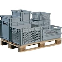 Lockweiler - Transportstapelbehälter L600xB400xH280mm grau pp Durchfassgriff Seitenwände durchbrochen von LOCKWEILER
