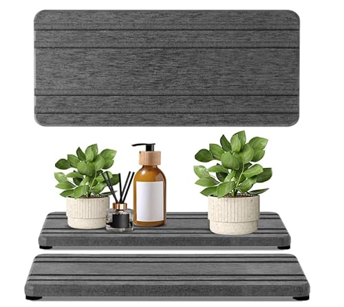 LOCPUFF Stone Drying Tray for Bathroom Sink and Kitchen Counter, Water Absorbent Diatomite Coasters Rectangle, Grooved Design, Water Absorbing Stone (Dark Gray, 20 * 10cm *2) von LOCPUFF