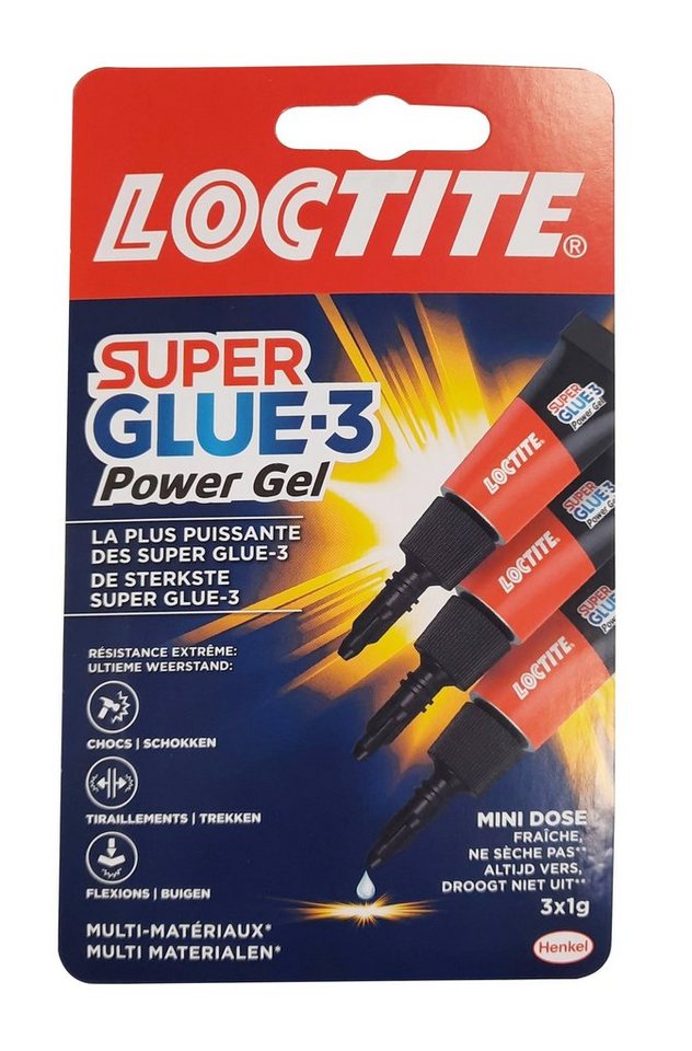 LOCTITE Bastelkleber 3x1 g Power Gel, (3-tlg), Sekundenkleber Power Kleber Sekunden Alleskleber Schnellkleber von LOCTITE