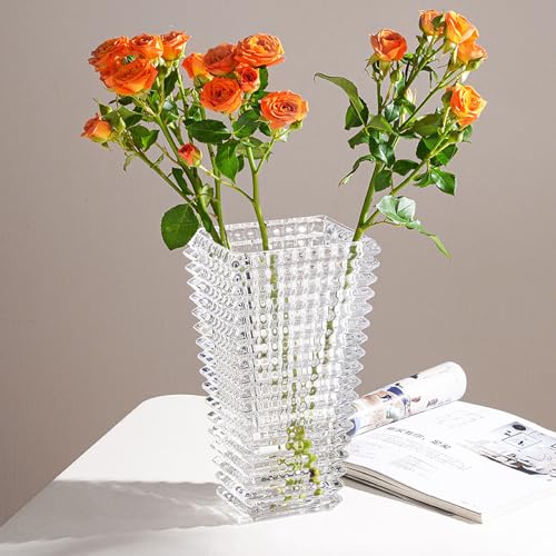 23cm Kristallglas Vase, Dicke klare Glas Blume Vase, große dekorative Vasen Blumenarrangement Hydroponic Ornament für Home Esstisch, Geschenk für Hochzeit, Housewarming Party (Trapez-Clear) von LODCZIOE