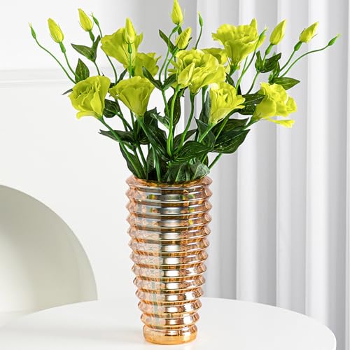 23cm Kristallglas Vase, Dicke klare Glas Blume Vase, große dekorative Vasen Blumenarrangement Hydroponic Ornament für Home Esstisch, Geschenk für Hochzeit, Housewarming Party (Zylindrisch-Amber) von LODCZIOE