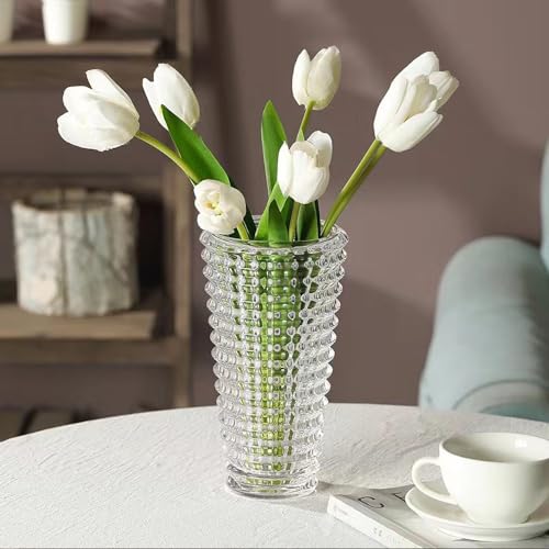 23cm Kristallglas Vase, Dicke klare Glas Blume Vase, große dekorative Vasen Blumenarrangement Hydroponic Ornament für Home Esstisch, Geschenk für Hochzeit, Housewarming Party (Zylindrisch-Clear) von LODCZIOE