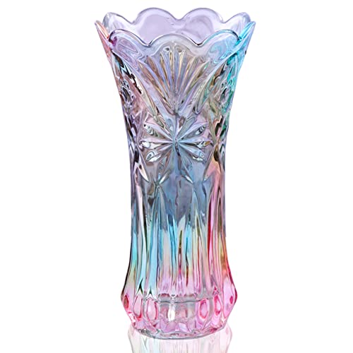 LODCZIOE Kristallglas-Blumenvase, Regenbogenfarbene Glasvase, Pflanzenbehälter, dekorative Vase für Zuhause, Esstisch, Herzstück, Dekoration, Zubehör, Hochzeit, Urlaub, Party von LODCZIOE