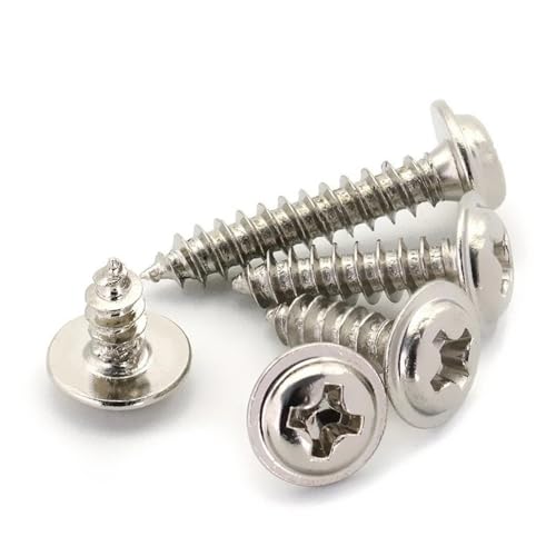 100 Stück vernickelte Kreuzrundkopf-Blechschrauben mit Pad M2 M2.6 M3 Flachkopf-Blechschrauben mit Unterlegscheibe (Color : 6mm, Size : M2.6) von LOEASE