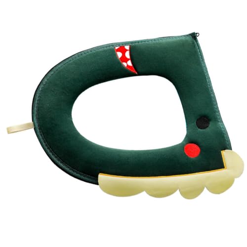 LOEFLIFA 1 Stück Toilettensitzbezug aus Plüsch mit Griff Wasserdichtes Toilettenpad im Cartoon Design für Zuhause und Reisen Elastisch und Bequem Grüne Dinosaurier von LOEFLIFA