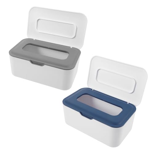 LOEFLIFA 2 Stück Feuchttücherbox Wipes Box Tragbar Praktisch Mit Deckel Hygienisch Für Kinderwagen Zuhause Blau von LOEFLIFA