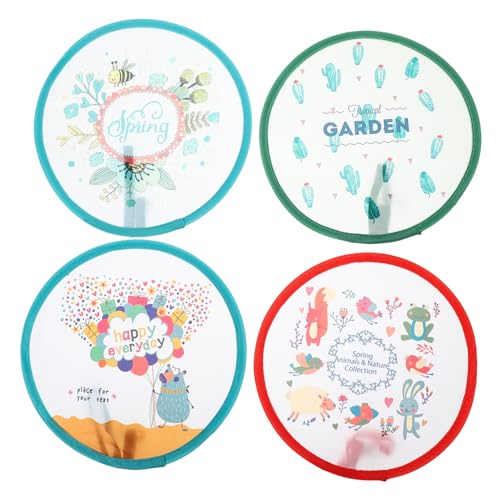 LOEFLIFA 4 Stück Faltbare Runde Handfächer mit Niedlichem Cartoon Design Tragbare Faltfächer Handgehaltene Ventilatoren Vielseitig als Sommerkühlung Tanzaccessoire und Dekoration Geeignet von LOEFLIFA