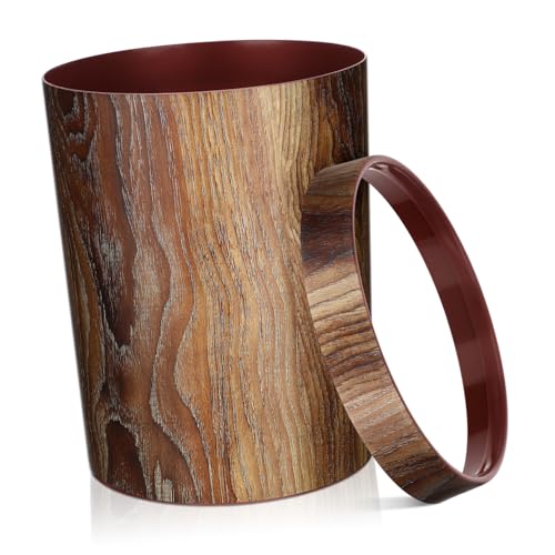LOEFLIFA Retro Mülleimer Holzoptik PP Abfalleimer Klassischer Papierkorb für Bad Wohnzimmer Schlafzimmer Büro Eleganter Haushalt Abfallbehälter von LOEFLIFA