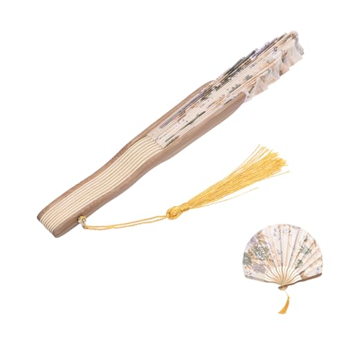LOEFLIFA Traditioneller Faltbarer Handventilator mit Chinesischem Blumenmuster Bambusrahmen Eleganter Tanzfächer für Bühnenauftritte und Dekoration Handgehaltener Damen Faltfächer in Gold von LOEFLIFA