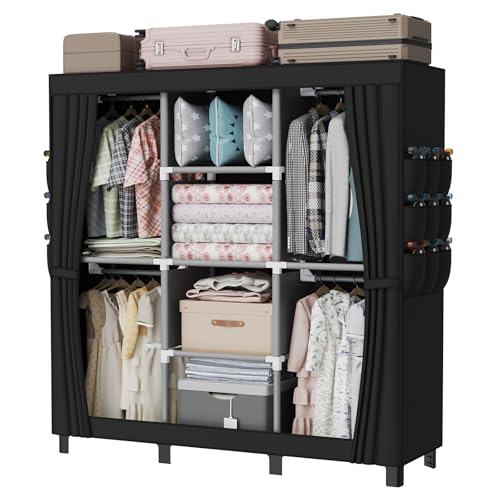 LOEFME Kleiderschrank, Stoffschrank, Faltbarer Kleiderschrank mit Kleiderstange, Stoffkleiderschrank mit 18 Seitentaschen, 45 x 130 x 172 cm, Schwarz LOEFME Kleiderschrank, Stoffschrank, Faltbarer Kleiderschrank mit Kleiderstange, Stoffkleiderschrank mit 18 Seitentaschen, 45 x 130 x 172 cm, Schwarz von LOEFME