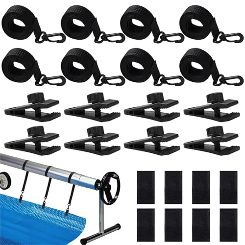 8er Set Pool Aufroller Aufrollvorrichtung,Befestigungsbänder Und Klammern,Haltebänder Poolfolie Pool Aufroller für Solarfolie,Poolfolie Haltebänder Befestigungsbänder Pool Solarfolie Befestigung von LOEPENLE