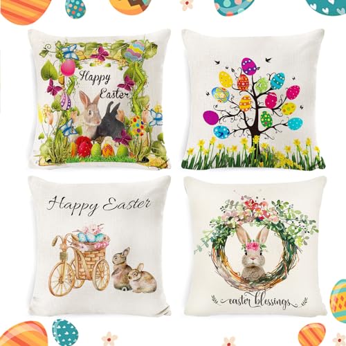LOEPENLE 4er Set Ostern Kissenbezüge,40x40cm Kissenbezug Ostern,Modern Osterdeko Leinen Kissenhülle Ostern Deko Kissenbezüge Ostern Hase Sofa Kissen,Happy Easter Zierkissenbezug,Osterhase Kissenhülle LOEPENLE 4er Set Ostern Kissenbezüge,40x40cm Kissenbezug Ostern,Modern Osterdeko Leinen Kissenhülle Ostern Deko Kissenbezüge Ostern Hase Sofa Kissen,Happy Easter Zierkissenbezug,Osterhase Kissenhülle von LOEPENLE