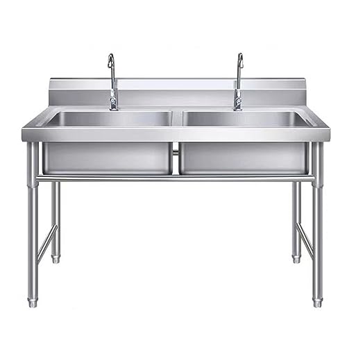 Kommerzielle Spüle Mit 2 Fächern, Freistehendes Spülbecken, Doppelwaschbecken Aus Edelstahl Mit Wasserhahn Für Restaurant, Waschküche, Garage(100 * 50 * 80cm) von LOERSS