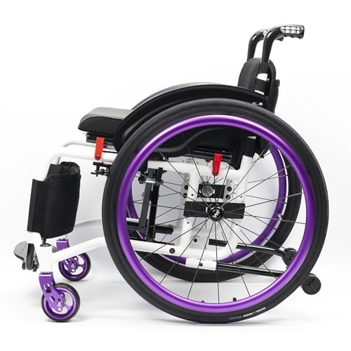 LOERSS Leichter klappbarer Sportrollstuhl für Erwachsene, All-Terrain-Aluminium-Rollstuhl, mit Handbremsen und Quick Release-Hinterrädern, einfach zu montieren(40cm/15.7in,Purple) von LOERSS