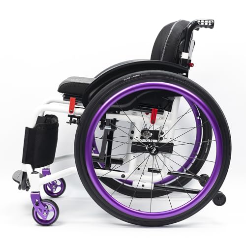 LOERSS Sports Rollstuhl Leichtes Gewicht, Klappbare Transportrollstühle, Selbstfahrender Manueller Stuhl Mit Anti-Tipper, Handbrems(40cm/15.7in,Purple) von LOERSS