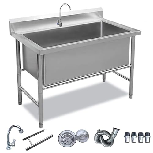 Spülbecken Aus Edelstahl, Freistehende Gewerbespüle, Tiefe Einzelbecken-küchenspüle, Arbeitsplatz-küchenspüle, Industriespüle, Waschküchenspüle, Gewerbliche Wäschewanne(100cm/39.2in) von LOERSS