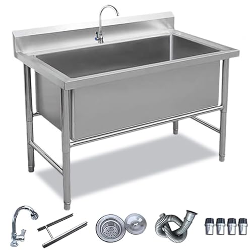 Spülbecken Aus Edelstahl, Freistehende Gewerbespüle, Tiefe Einzelbecken-küchenspüle, Arbeitsplatz-küchenspüle, Industriespüle, Waschküchenspüle, Gewerbliche Wäschewanne(120cm/47.2in) von LOERSS