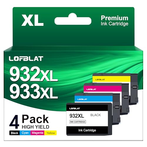 LOFBLAT 932XL 933XL Multipack Druckerpatronen Kompatibel für HP Druckerpatronen 932 933 932XL 933XL für HP Officejet 6600 6700 6100 7510 7110 7610 7612 (Schwarz Cyan Magenta Gelb,4 Pack) von LOFBLAT