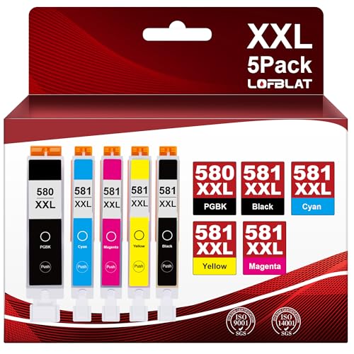 LOFBLAT 580 581 XXL Druckerpatronen Kompatibel für Canon PGI 580XXL CLI 581XXL Multipack Kompatibel für Canon Pixma TR7550 TR8550 TS6150 TS6250 TS6350 TS6351 TS705 TS8350 TS8351 TS9550 (5er-Pack) von LOFBLAT