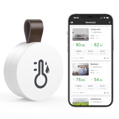 LOFICOPER Bluetooth Thermometer Hygrometer Mini, Drahtloser Bluetooth Temperatursensor, Daten Export, kompatibel mit ios & Android, für Wohnzimmer, Haus von LOFICOPER