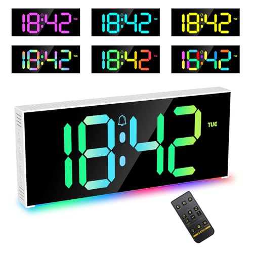 LOFICOPER Digitaler Wecker, 30,5 cm (12 Zoll), große digitale Wanduhr, Digitaluhr mit Fernbedienung, DST, Woche, Datum, Alarm, Umgebungslicht, RGB, Helligkeit einstellbar von LOFICOPER