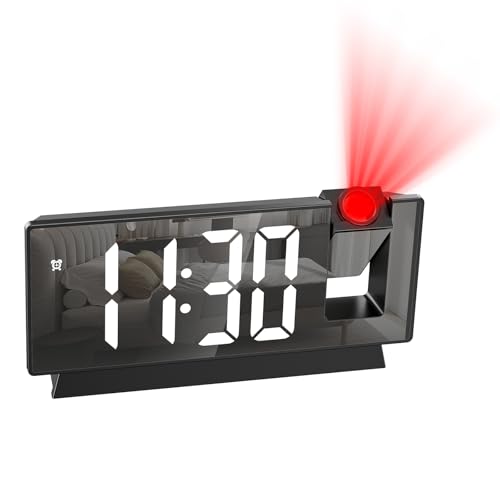 LOFICOPER Projektionswecker, 7,8" LED Digitaler Projektionsuhr Spiegeluhren mit Temperatur & Datum, 4 Helligkeitsstufen, Memory-Funktion, 1.5m USB, Wecker mit Projektion für Schlafzimmer, Wohnzimmer von LOFICOPER