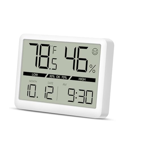 LOFICOPER Digitales Thermometer, Hygrometer, Mini-Wetterstation, kleiner Feuchtigkeitsmonitor und Innen-Thermometer, mit Zeit- und Datumsanzeige, für Komfort im Büro zu Hause – Weiß LOFICOPER Digitales Thermometer, Hygrometer, Mini-Wetterstation, kleiner Feuchtigkeitsmonitor und Innen-Thermometer, mit Zeit- und Datumsanzeige, für Komfort im Büro zu Hause – Weiß von LOFICOPER