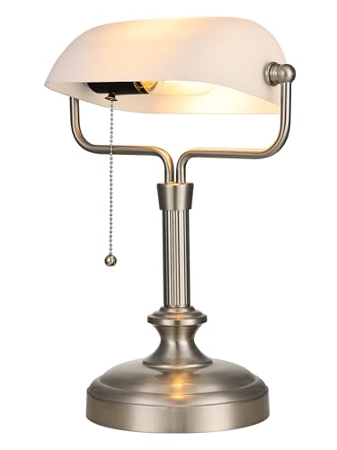 LOFOB Vintage Bankerlampe, Grünes Glas, Touch-Steuerung, 3-Stufen Dimmbar, LED 6W, Messingfinish (Satin Nickle+White) LOFOB Vintage Bankerlampe, Grünes Glas, Touch-Steuerung, 3-Stufen Dimmbar, LED 6W, Messingfinish (Satin Nickle+White) von LOFOB