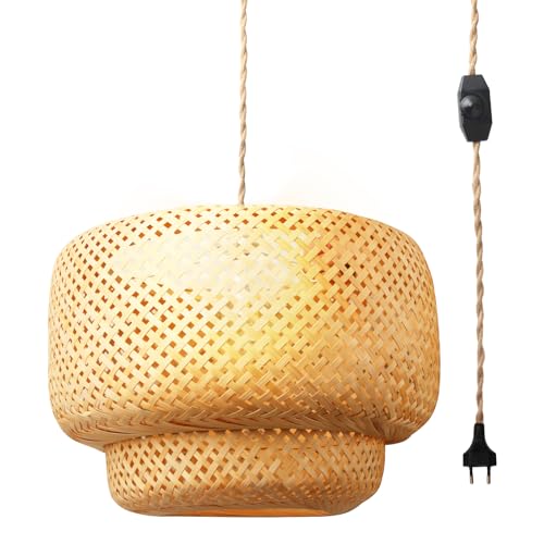 LOFOB Boho Handgefertigter mehrschichtiger natürlicher Weiden-Rattan-geflochtener Hängeleuchter für Kücheninsel, Esszimmer, Veranda (P1495-D42-CT) von LOFOB