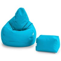 Gaming-Sitzsack und Fußhocker für das Wohnzimmer, wasserabweisender Sitzsack mit hoher Rückenlehne für drinnen und draußen mit Fußstütze - Aqua von LOFT 25