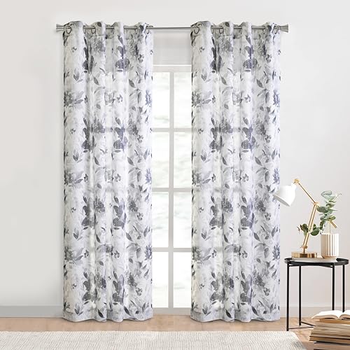 Noelle Ösenvorhang für den Innenbereich, durchscheinend, 132 x 213 cm, Stahlblau von LOFT LIVING