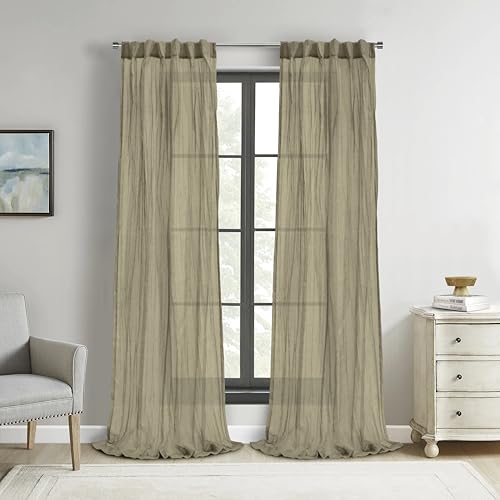 Peoria Vorhang für den Innenbereich, durchscheinend, 2 Kopfleisten, 132 x 241 cm, Khaki von LOFT LIVING