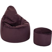 Sitzsack für Wohnzimmer, weicher Samt Sitzsack und Pouf für drinnen, Sitzsack Pouf für Erwachsene - Aubergine (Sitzsack mit Hocker) - Loft 25 von LOFT 25