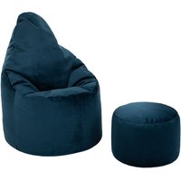 Sitzsack für Wohnzimmer, weicher Samt Sitzsack und Pouf für drinnen, Sitzsack Pouf für Erwachsene - Pazifik (Sitzsack mit Hocker) - Loft 25 von LOFT 25