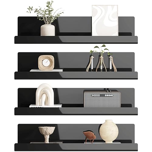 LOFTPLUS Wand Regal Ohne Bohren - 4er Set Schwarz Acryl Wandregal für Bücher and Fotos, Home Decoration Schweberegal für Küche, Bad, Büro, Wohnzimmer(32x10x8cm) von LOFTPLUS