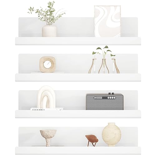 LOFTPLUS Wand Regal Ohne Bohren - 4er Set Weiß Acryl Wandregal für Bücher and Fotos, Home Decoration Schweberegal für Küche, Bad, Büro, Wohnzimmer(32x10x8cm) von LOFTPLUS