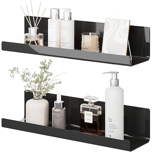 LOFTPLUS Wandregal Ohne Bohren Schweberegal - 2er Set Schwarz Acryl Wand Regal für Bücher and Fotos, Home Decoration Wall Shelf für Küche, Bad, Büro, Wohnzimmer(32x10x8cm) von LOFTPLUS