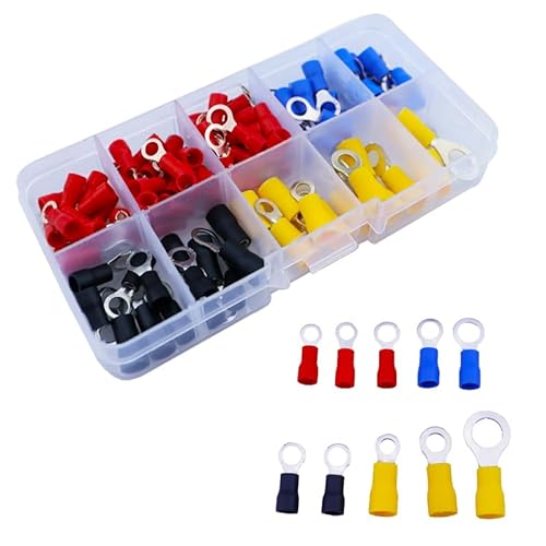 (102PCS 10Kinds RV) Ring Terminal Electrical Crimp Connector Kit Set With Box,Copper Wire Insulated Cord Pin End Butt von LOFWSGPRX