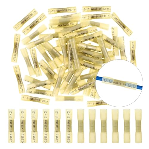 100PCS Insulated Heat Shrink Butt Connectors Seal Electrical Wire Connectors Crimp Terminals A.W.G 12-10 Yellow von LOFWSGPRX