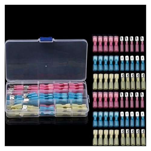100Pcs/Set Female/Male Quick Spade Heat Shrink Connectors Red Yellow Blue Insulated Electrical Crimp Terminals Kit von LOFWSGPRX