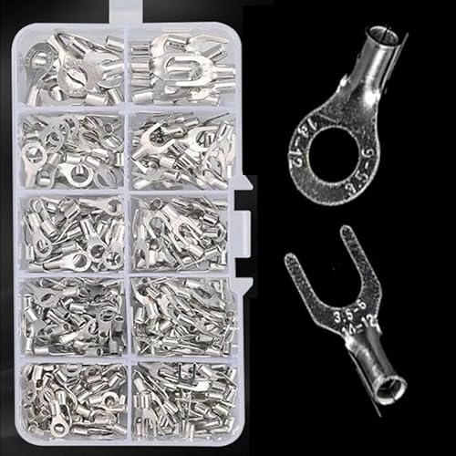 320pcs Terminals Non-Insulated Ring Fork U-type Brass Terminals Assortment Kit Cable Wire Connector Crimp Spade von LOFWSGPRX