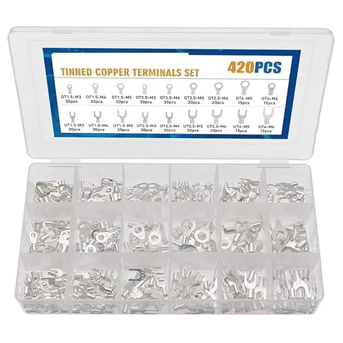 420pcs Electrical Wire Connector Cable Lug Set Crimp Connector Silver Plated Copper Ring Fork Cable Lugs M3 M4 M5 M6 von LOFWSGPRX