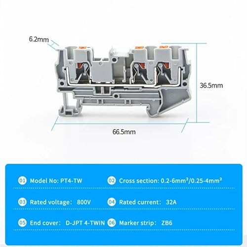 Terminal Block Din Rail PT 4-Twin 3 Conductors Push In Spring Screwless Feed Through Wire Conductor 10pcs Wire Connector von LOFWSGPRX