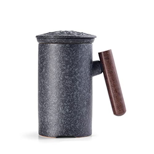 Keramik Teetasse Mit Deckel Und Sieb, Holzgriff Sieb Teetassen,Becher Aus Porzellan Für Losen Tee Oder Beutel,Grau von LOGEA