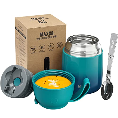 LOGEEYAR Thermobehälter für Essen 500ml Edelstahl Isolierbehälter Gefäß für warme Speißen, Essen, Babynahrung, Suppe, Isolierbehälter mit Löffel Thermo Gefäß, Bluegreen von LOGEEYAR