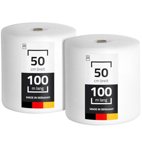 LOGIC PACK Trittschalldämmung aus PE-Schaumfolie 3mm 2x 50 m² Rolle Dämmunterlage Laminatuterlage und Parkettunterlage Fußboden leicht zu schneiden - 0.5 m x 100 m 2 Rollen von LOGIC PACK