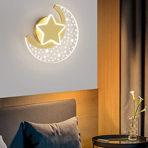 12W LED Innen Wandlampe Kinderzimmer Dimmbar Wandleuchte Mond Kinderlampe Sterne Nachtlicht Wand Junge Mädchen Schlafzimmer Nachttischlampe Aluminium Wandbeleuchtung Acryl Lampenschirm 3000K-6000K von LOGT